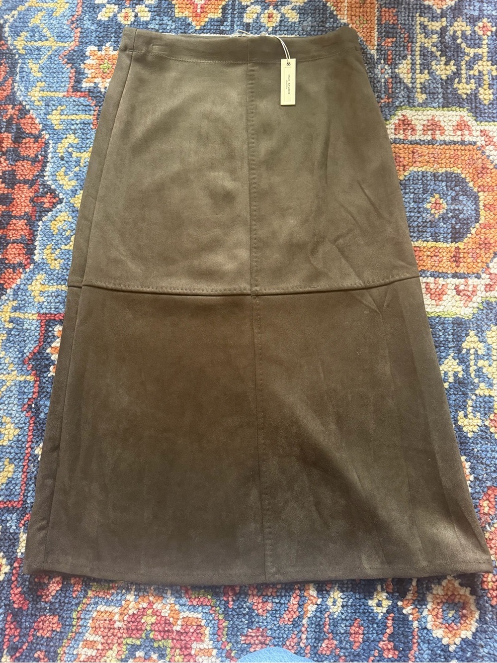 Max Studio green suede midi skirt